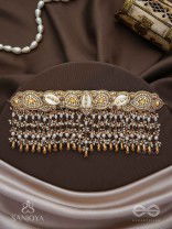 Prishit - Remnants Of The Raindrops- Stones, Beads, Glass Drops And Shells Hand Embroidered Choker Neckpiece