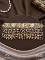 Prishit - Remnants Of The Raindrops- Stones, Beads, Glass Drops And Shells Hand Embroidered Choker Neckpiece