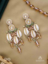 Divyaan- The Celestial Dreamdust- Shells, Beads, Polki And Kundan Finished Hand Embroidered Earrings