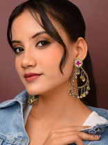 Haarit - The Olive Flutters - Beads Enamelled Oxidised Earrings