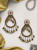 Haarit - The Olive Flutters - Beads Enamelled Oxidised Earrings