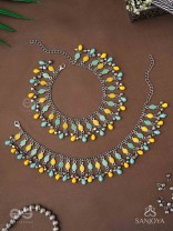 The Sunflower Garden- Enamelled Oxidised Anklets (Set of 2)