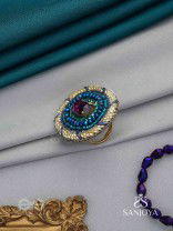 Rajavarta - The Amethyst Luck- Stone And Cutdana Hand Embroidered Ring (Adjustable)