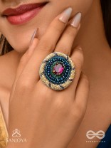 Rajavarta - The Amethyst Luck- Stone And Cutdana Hand Embroidered Ring (Adjustable)