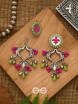 The Bougainvillea Forest- Enamelled Oxidised Ear Jackets