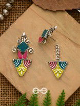 The Adorned Prisms- Enamelled Oxidised Ear Jackets (Red, Yellow And Green)