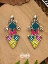 The Adorned Prisms- Enamelled Oxidised Ear Jackets (Red, Yellow And Green)