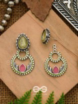 The Lily Woods- Stone Enamelled Oxidised Ear Jackets