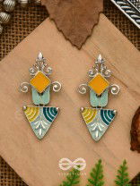 The Adorned Prisms- Enamelled Oxidised Ear Jackets (Yellow, Blue And Green)