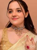 Bijaksara- The Secret Spell- Stones, Beads And Glass Drops Hand Embroidered Choker Neckpiece