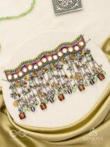 Dhaanshri- The Entrancing Music- Mirror, Beads And Coins Hand Embroidered Oxidised Choker Neckpiece