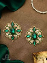 Indranilak- The Emerald Fascination- Stones And Beads Hand Embroidered Earrings