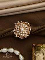 Atimukta- The Pearly Proposal- Pearl And Beads Hand Embroidered Golden Ring (Adjustable)