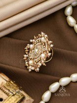 Atisrishti- The Dreamy Creation- Pearls And Beads Hand Embroidered Golden Ring (Adjustable)