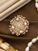 Atisrishti- The Dreamy Creation- Pearls And Beads Hand Embroidered Golden Ring (Adjustable)