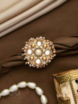 Darpanmaye- The Ornate Mirrors- Mirror, Resham And Beads Hand Embroidered Golden Ring (Adjustable)