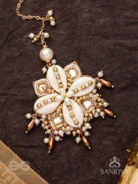 Jalkam- The Shell Cluster- Mirrors, Shells And Beads Hand Embroidered Maangtika