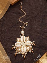 Jalkam- The Shell Cluster- Mirrors, Shells And Beads Hand Embroidered Maangtika