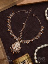 Roopdheya - The Budding Beauty - Shell, Mirrors, Beads And Glass Drops Hand Embroidered Maangtika