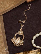 Nairjar - The Divine Blessing- Pearls, Shell And Beads Hand Embroidered Maangtika