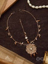 Vilsat- The Exquisite Mesh- Pearl, Beads And Glass Drops Hand Embroidered Maangtika