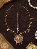 Vilsat- The Exquisite Mesh- Pearl, Beads And Glass Drops Hand Embroidered Maangtika