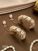 Arthogya  - The Marine Treasures - Shells And Beads Hand Embroidered Cuff Bracelets (Set Of 2)