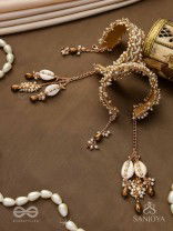 Kapardak - The Angel Braids - Beads, Shells And Glass Drops Hand Embroidered Cuff Bracelets (Set Of 2)