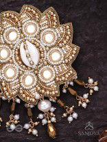 Prabhanjanam - The Stormy Reflectors - Shell, Mirrors And Glass Drops Hand Embroidered Hair Accessory