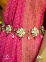 Stavkini - The Shell Bouquet - Shells, Mirrors, Beads And Glass Drops Hand Embroidered Kamarbandh