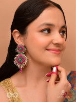 Stavak - The Dahlia Bouquet - Resham, Beads And Glass Drops Hand Embroidered Earrings