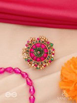 Bibhrat - The Luminous Pink - Resham, Beads And Dabka Hand Embroidered Ring (Adjustable)