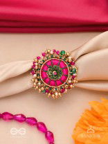 Bibhrat - The Luminous Pink - Resham, Beads And Dabka Hand Embroidered Ring (Adjustable)