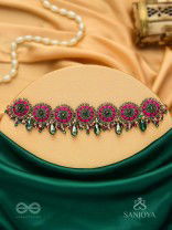 Sankirnau - The Floral Vine - Resham, Beads, Sequins And Glass Drops Hand Embroidered Choker Neckpiece