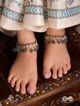 Kadkani - The Pastel Bells - Enamelled Oxidised Anklets (Set Of 2)