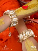 Prachurya - The Marine Abundance - Shells, Mirrors And Beads Hand Embroidered Cuff Bracelets (Set Of 2)