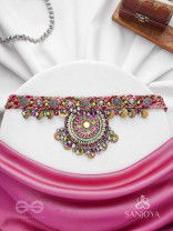 Mrigarsukt - The Hymns Of Flowers  - Resham, Coins And Beads Hand Embroidered Oxidised Choker Neckpiece