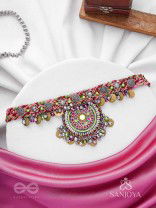 Mrigarsukt - The Hymns Of Flowers  - Resham, Coins And Beads Hand Embroidered Oxidised Choker Neckpiece