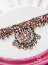 Mrigarsukt - The Hymns Of Flowers  - Resham, Coins And Beads Hand Embroidered Oxidised Choker Neckpiece