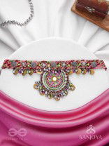 Mrigarsukt - The Hymns Of Flowers  - Resham, Coins And Beads Hand Embroidered Oxidised Choker Neckpiece