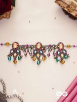 Bhramaparna - The Spell Of Stones - Stones, Mirror, Coins And Glass Drops Hand Embroidered Oxidised Choker Neckpiece