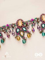 Bhramaparna - The Spell Of Stones - Stones, Mirror, Coins And Glass Drops Hand Embroidered Oxidised Choker Neckpiece