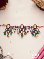 Bhramaparna - The Spell Of Stones - Stones, Mirror, Coins And Glass Drops Hand Embroidered Oxidised Choker Neckpiece