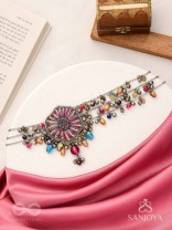 Shaleenta - The Shy Posy - Resham, Dabka And Glass Drops Hand Embroidered Oxidised Choker Neckpiece