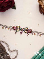 Vimohan - The Tempting Gaze - Stones, Mirror, Coins And Glass Drops Hand Embroidered Oxidised Choker Neckpiece