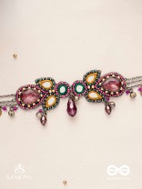 Vimohan - The Tempting Gaze - Stones, Mirror, Coins And Glass Drops Hand Embroidered Oxidised Choker Neckpiece