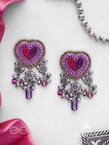 Unmadishnu - The Love Rush - Dabka, Beads And Glass Drops Hand Embroidered Oxidised Earrings
