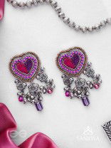 Unmadishnu - The Love Rush - Dabka, Beads And Glass Drops Hand Embroidered Oxidised Earrings