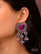 Unmadishnu - The Love Rush - Dabka, Beads And Glass Drops Hand Embroidered Oxidised Earrings