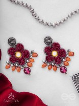 Svastmit - Bloom In The Sunset - Mirror, Dabka, Resham And Glass Drops Hand Embroidered Oxidised Earrings